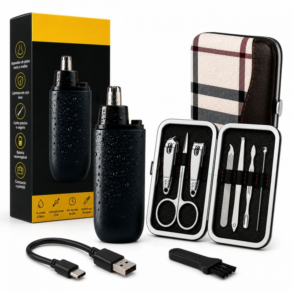 Kit Manicure 7 Em 1 Aparador nariz orelha USB C Portátil